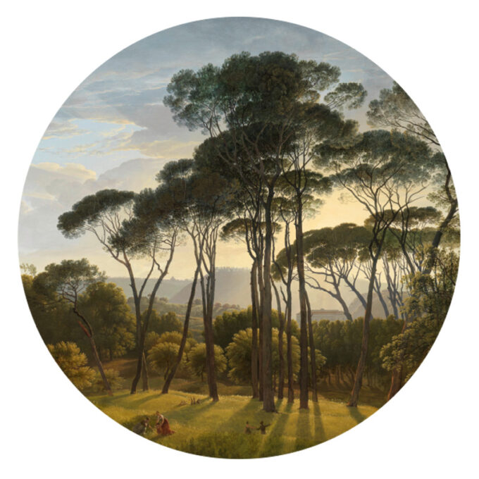 muurcirkel behangcirkel natuur bomen uitzicht zon Italiaans landschap met parasoldennen Hendrik Voogd 1807