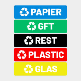 afval stickers recycle glas papier gft plastic groen blauw zwart rood geelArtboard 1-8
