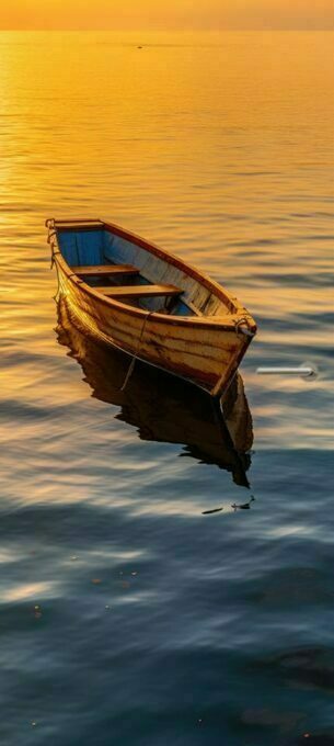 Deurposter boot op water zonsondergang deursticker natuur rust adembenemend