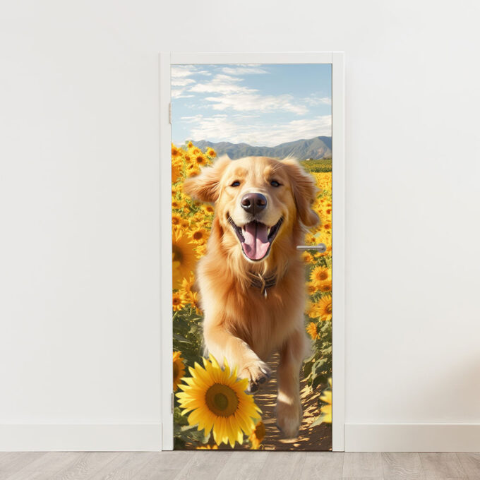 deurposter deursticker hond zonnebloemen natuur sticker poster