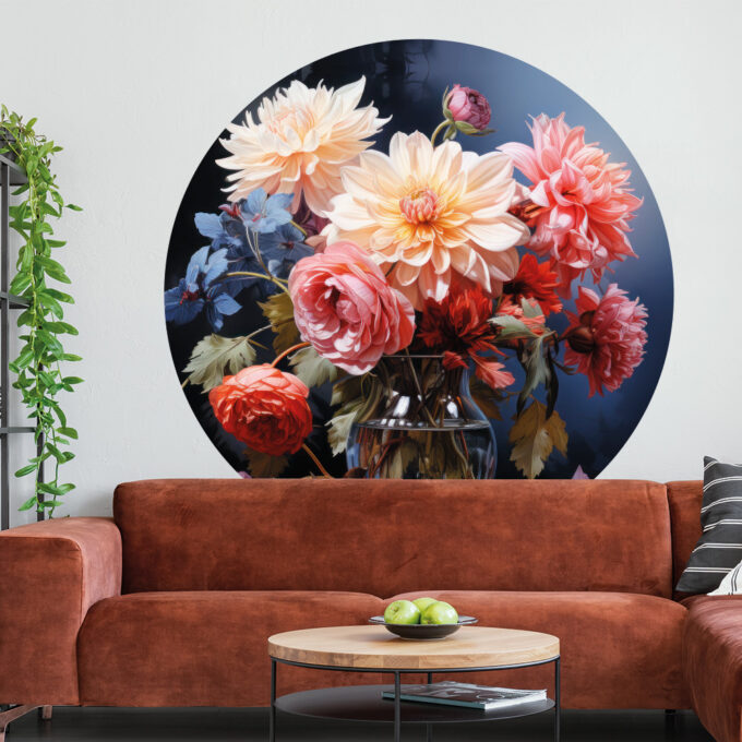muursticker muurcirkel wallsticker wallcirkel couch bloemen vaas vase flowers interior ideas ideeen inspiratie