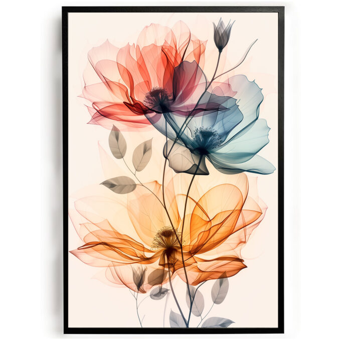 poster lineart kleurrijke bloemen abstract kunst woonkamer keuken kantoor slaapkamer aardkleuren modern