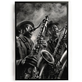 Poster-movie-vintage-retro jazz stijl saxofoon zwart wit2