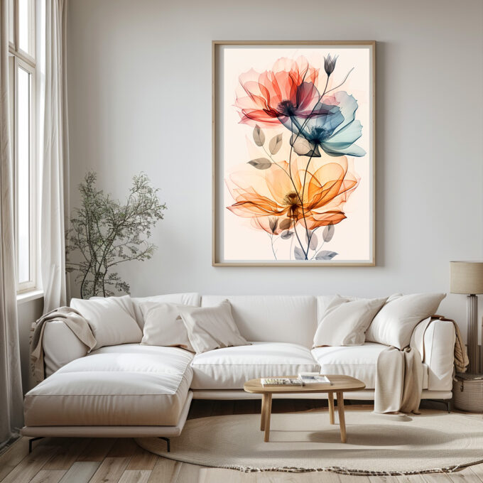 poster lineart kleurrijke bloemen abstract kunst woonkamer keuken kantoor slaapkamer aardkleuren modern v2